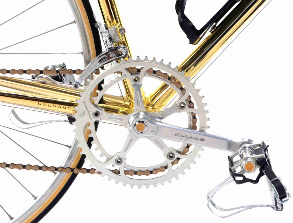 COLNAGO Arabesque Oro 24k gold plated, Campagnolo 50th Anniversay groupset 1985, luxury vintage steel collectible bike by Premium Cycling